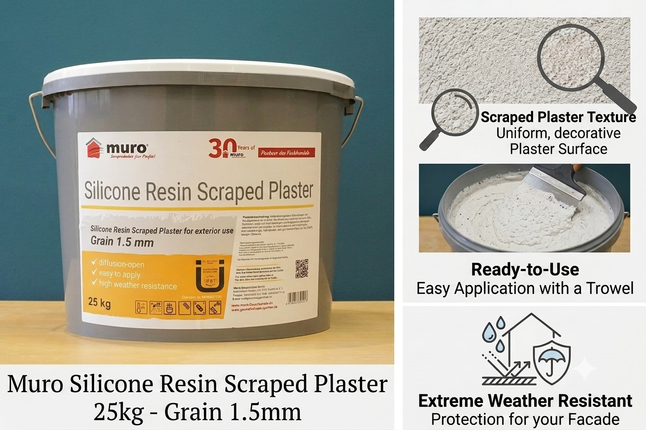 Silicone resin scratch plaster 1.5mm (25kg bucket)